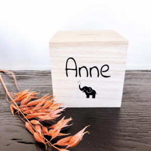 houten spaarpot met naam